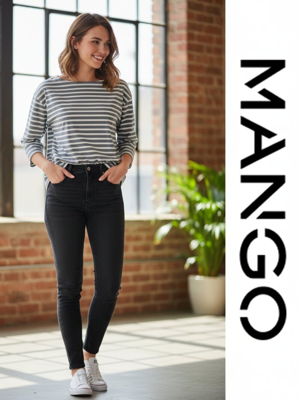 Mango Striped Cotton T Shirt Small Black White Casual Basic Tee Flaw